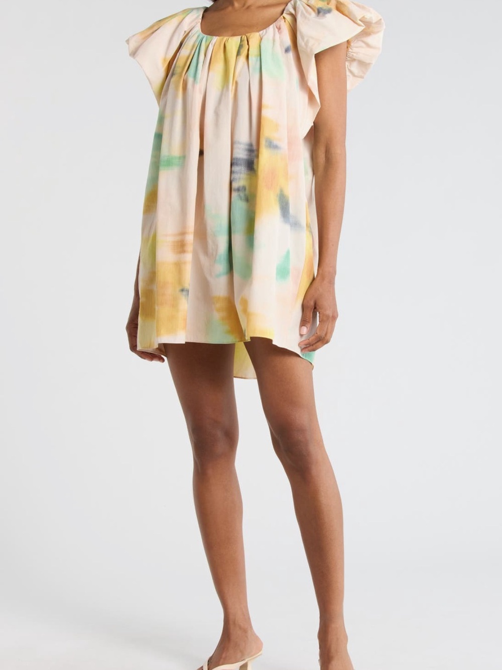 A.L.C. Abi Watercolor Pastel Puff-Sleeve Mini Dress